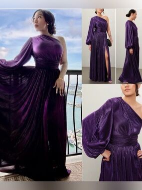 Bronx and Banco Purple Florence Gown in size medium one shoulder .